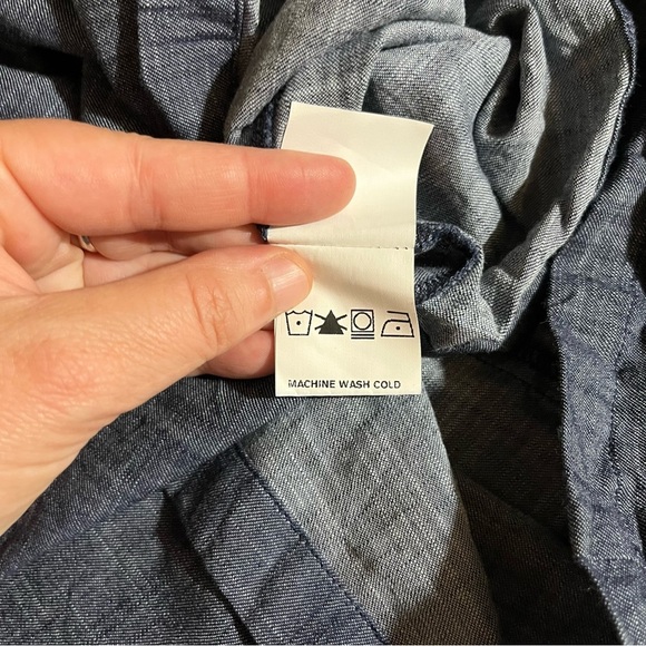 eShakti Blue Chambray Wide-Leg Pants with Dark Blue Waist Accents - Picture 9 of 14